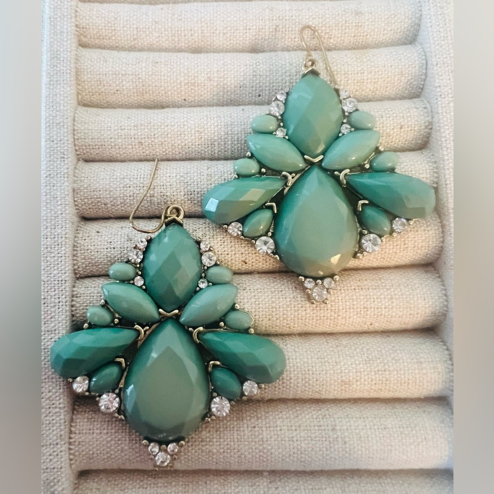 Marciano Teal Drop Statement Earrings